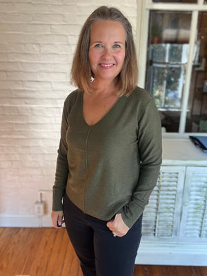 olive v-neck lightweight sweater