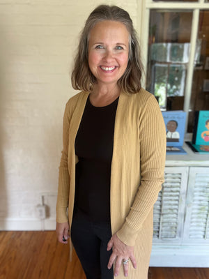 mustard stretchy duster cardigan