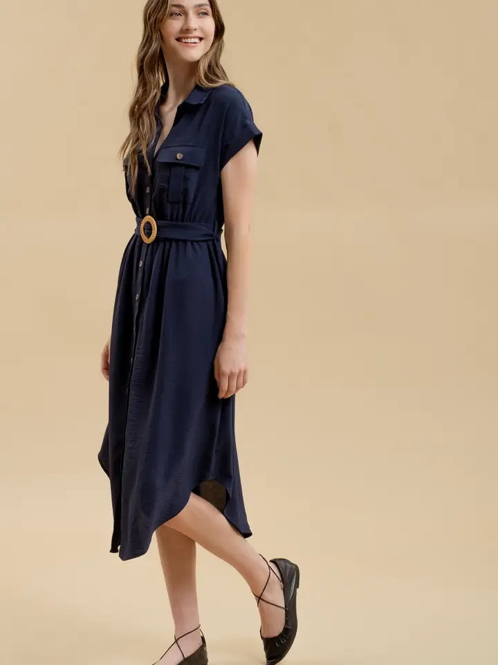 navy shirt dress button front