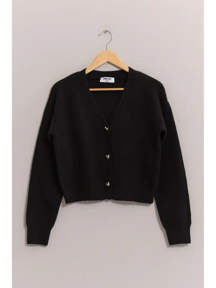 black heart button vneck cardigan sweater