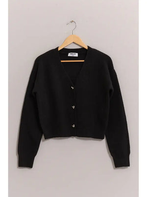 Heart Button Cardigan - Black