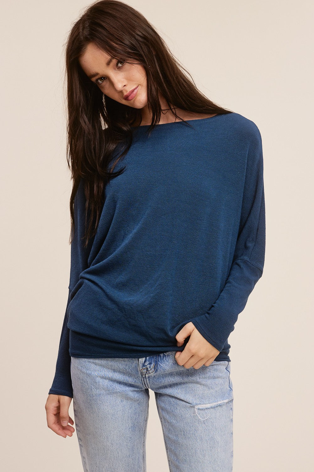 blue dolman long sleeve top