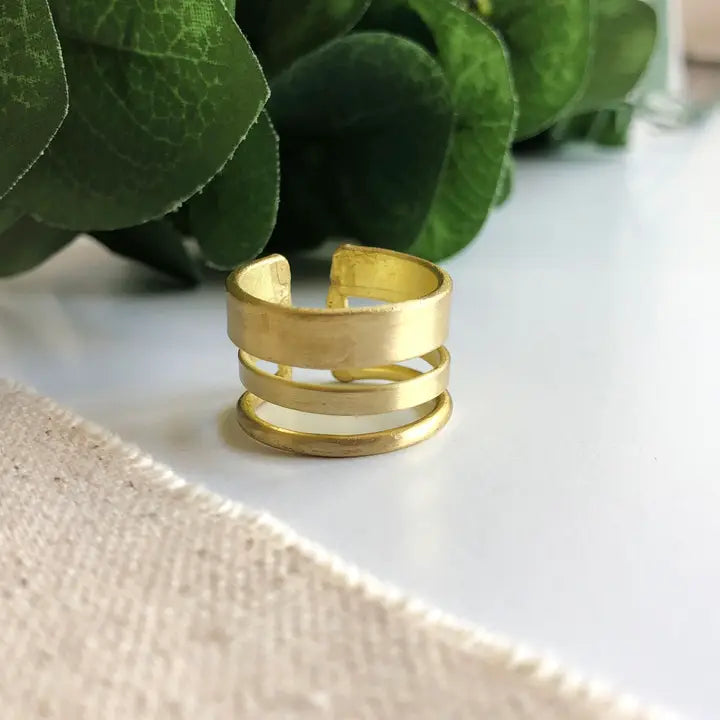 Adjustable Triple Layer Ring - Gold