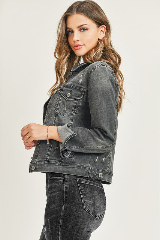 grey distressed denim jacket