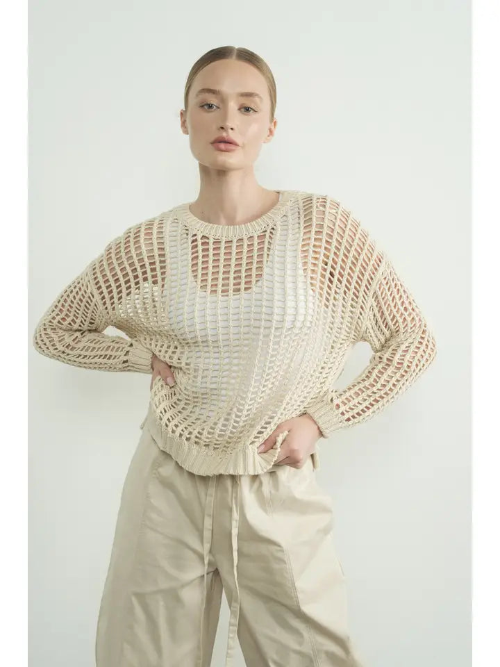 cream fishnet sweater