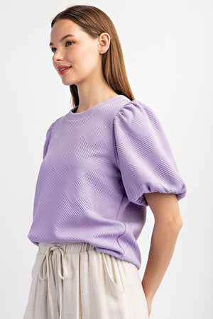 lavender quilted puff sleeve top