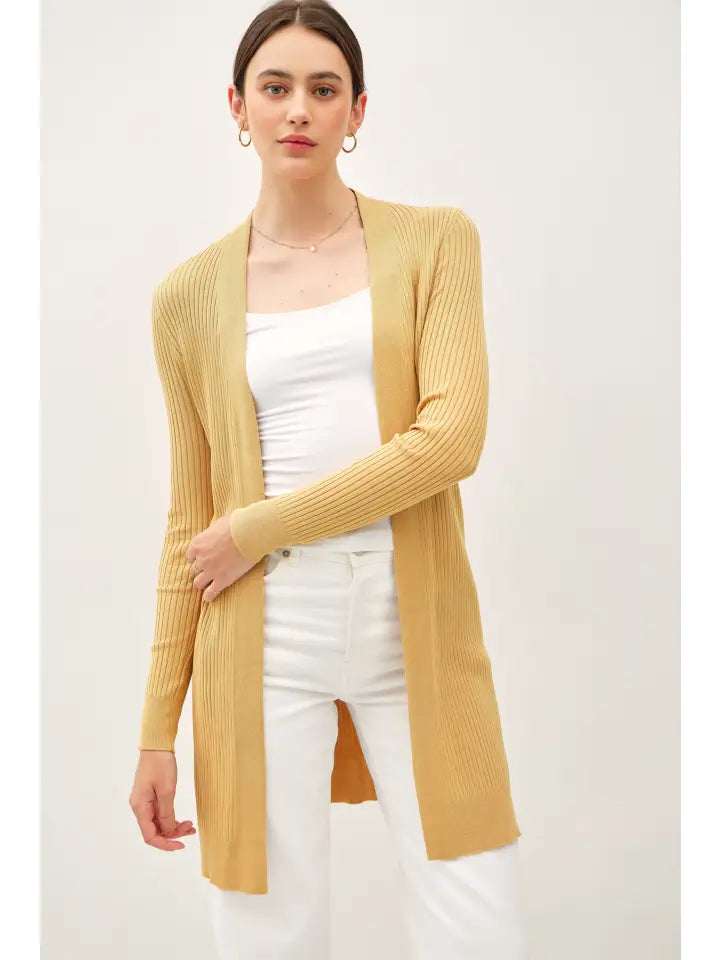 mustard stretchy duster cardigan