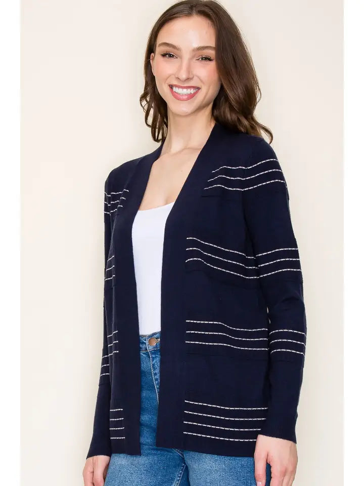 navy stripe cardigan