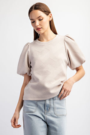 Oatmeal Quilted Puff Sleeve Top