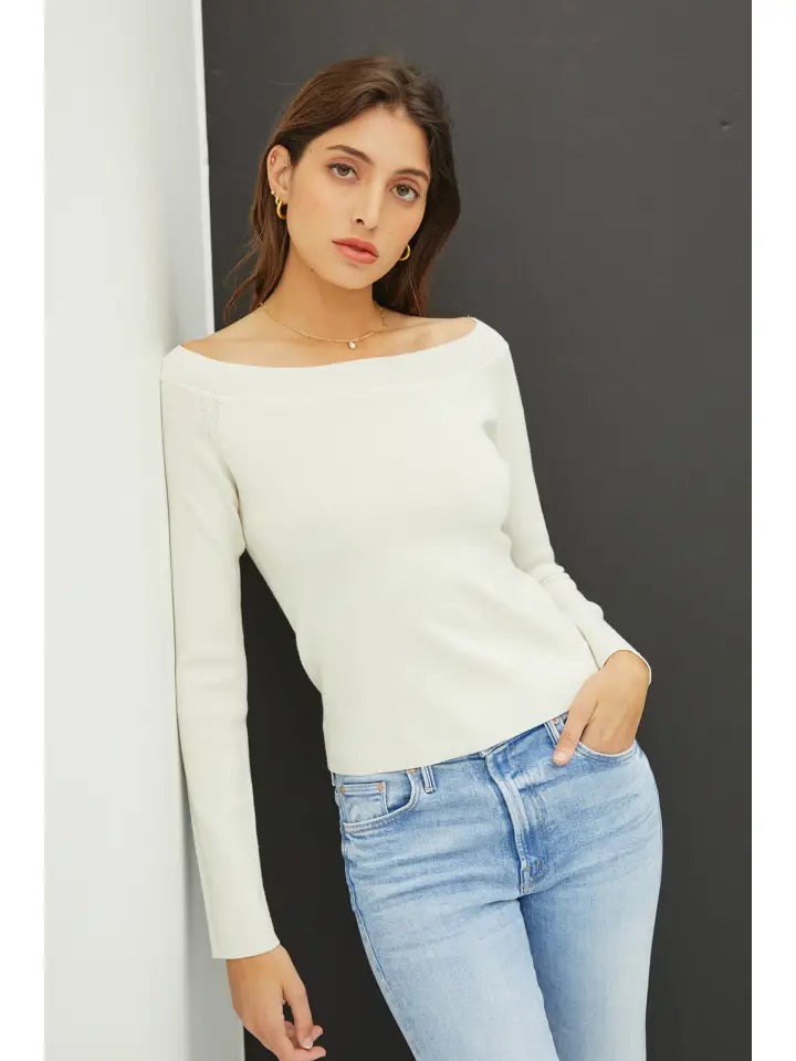 ivory off the shoulder long sleeve sweater top
