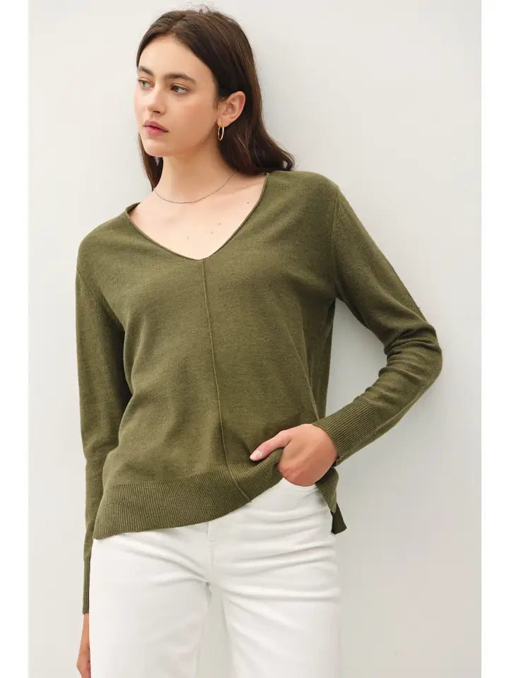 olive v-neck lightweight sweater