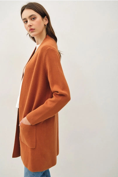 orange sweater coat