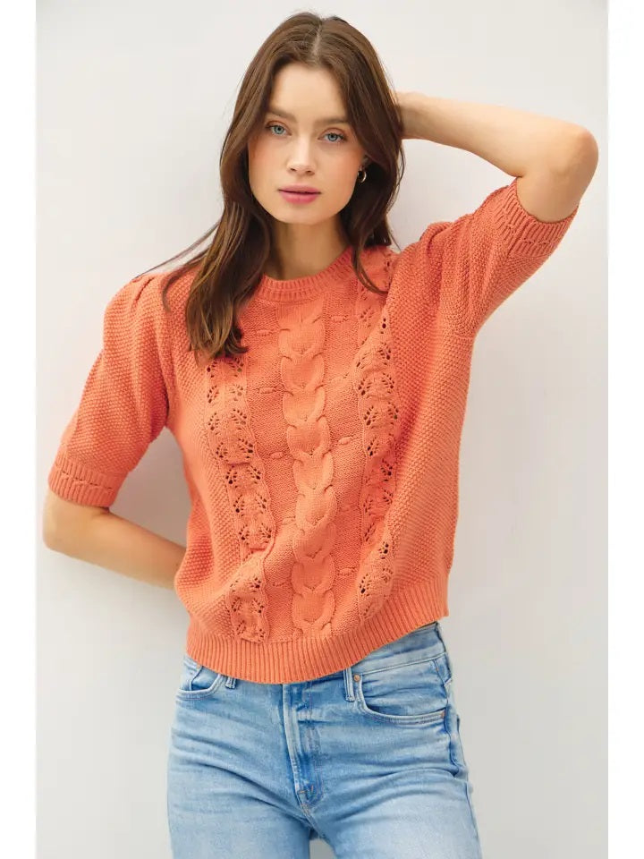 orange short sleeve sweater top