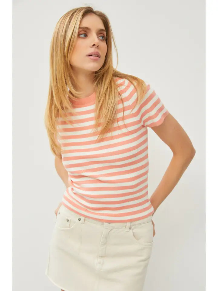 peach and ivory stripe sweater top