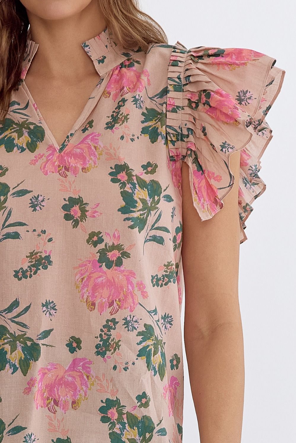 pink floral ruffle sleeve top