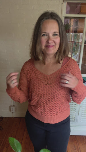 Crochet V-neck Orange Sweater