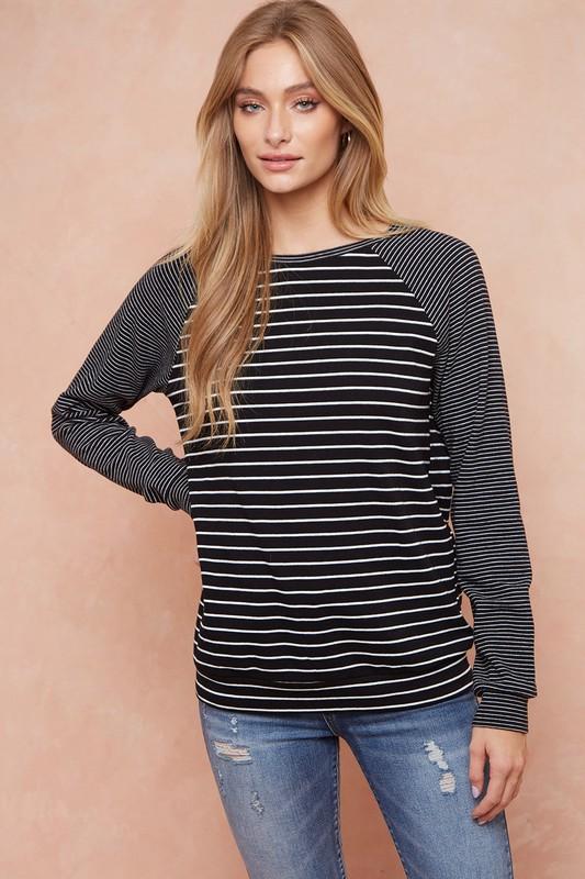 stripe raglan black and white top