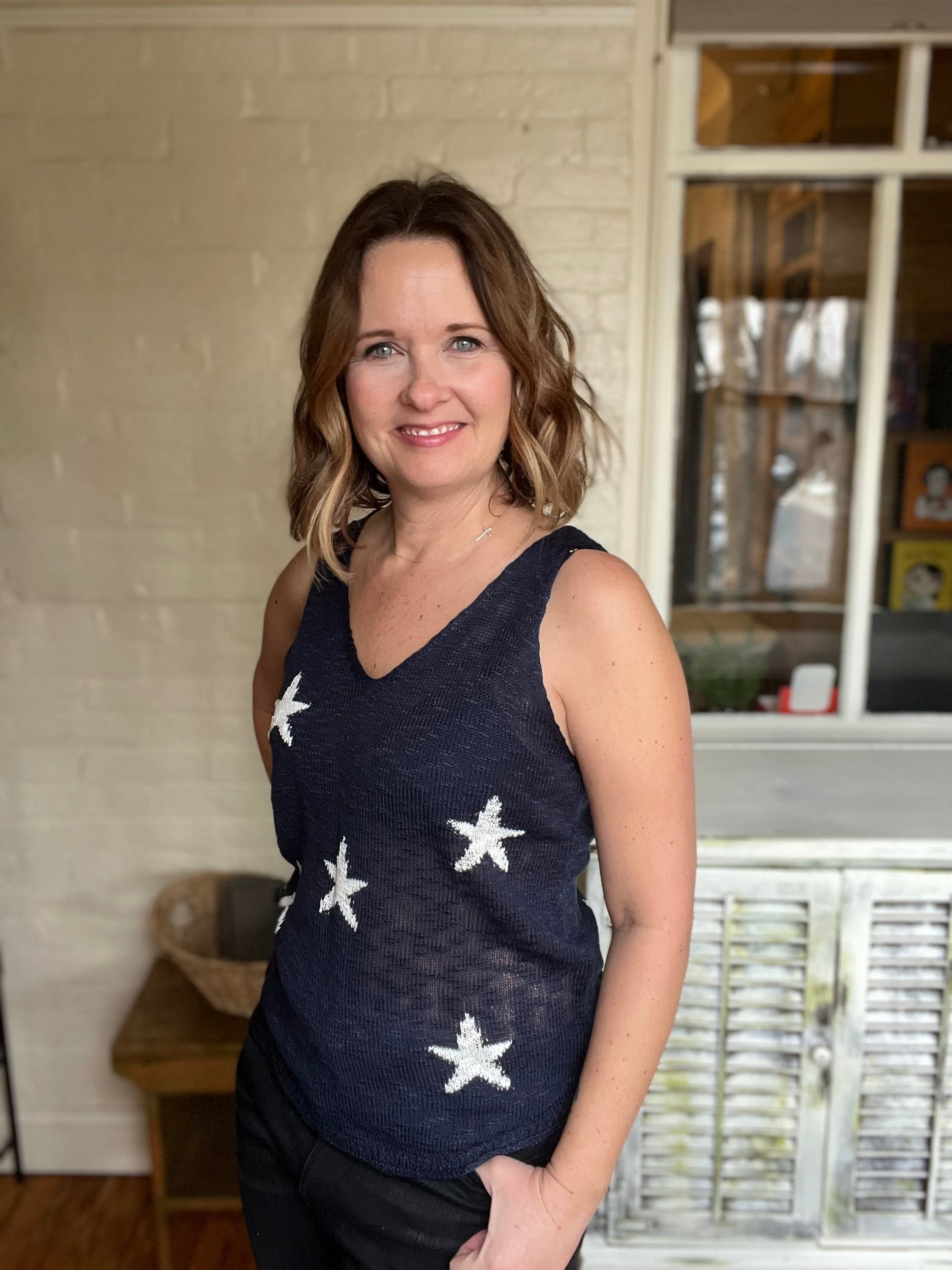 Navy Star Sleeveless Top