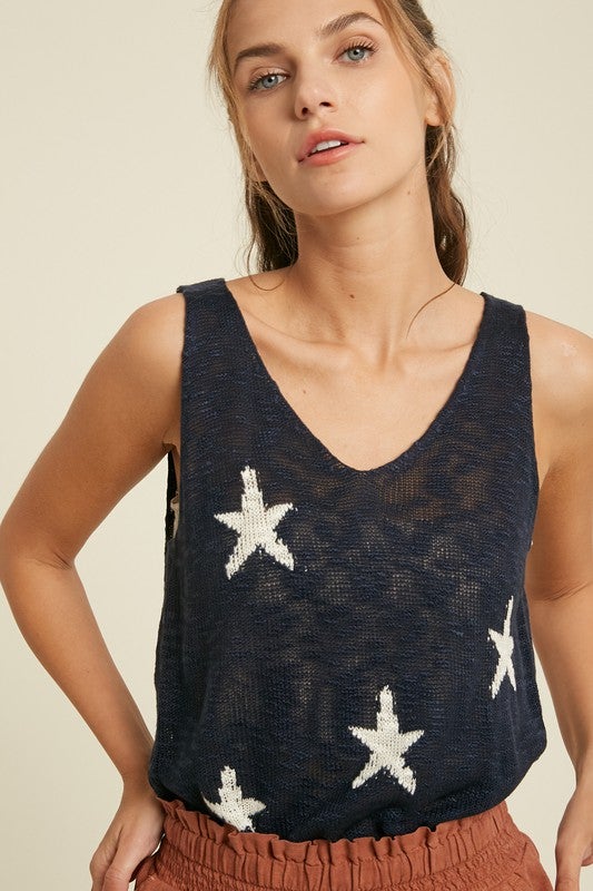 Navy Star Sleeveless Top